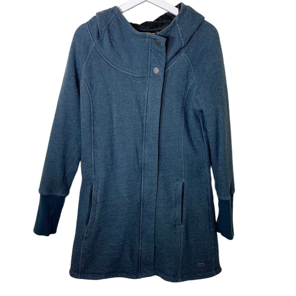 The North Face Teal Womens Long Knit Fleece Lined Hooded Winter Coat Zip Snap